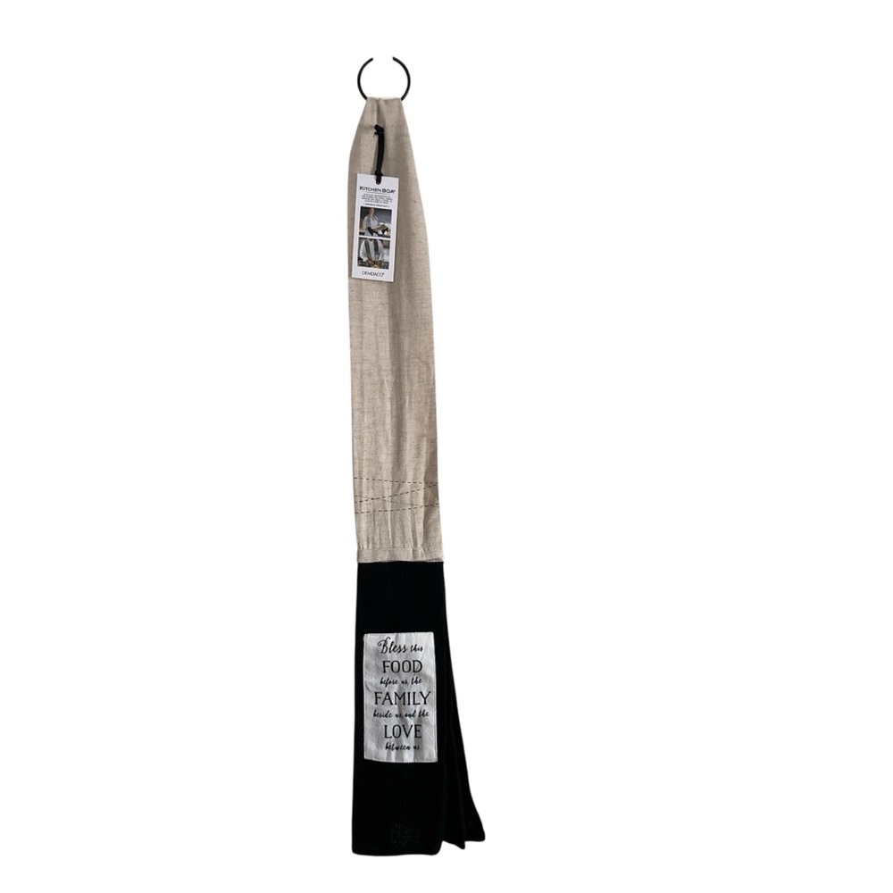 Kitchen Boa DEMDACO Bless This Food Family Love Black Cream Towel Scarf NWT